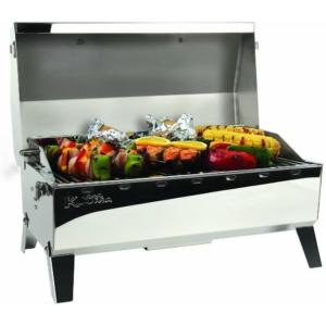 imageKuuma quotKuuma Premium Stainless Steel Mountable Charcoal Grill wInner Lid Liner by Camco Compact Portable Size Perfect for Boats Tailgating and More  Stow N Go 160quotquot 58110quot silverPropane