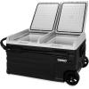 imageCamco 51520 CAM750 Portable Refrigerator AC 110VDC 12V Compact FridgeFreezer with Dual Zone Cooling 75Liter  Keeps Food and Drinks Cold While OntheGo  Ideal for Road Trips RVing Camping B  Black