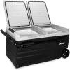 imageCamco 51520 CAM750 Portable Refrigerator AC 110VDC 12V Compact FridgeFreezer with Dual Zone Cooling 75Liter  Keeps Food and Drinks Cold While OntheGo  Ideal for Road Trips RVing Camping B  Black