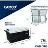 imageCamco 51520 CAM750 Portable Refrigerator AC 110VDC 12V Compact FridgeFreezer with Dual Zone Cooling 75Liter  Keeps Food and Drinks Cold While OntheGo  Ideal for Road Trips RVing Camping B  Black