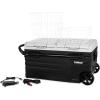 imageCamco 51520 CAM750 Portable Refrigerator AC 110VDC 12V Compact FridgeFreezer with Dual Zone Cooling 75Liter  Keeps Food and Drinks Cold While OntheGo  Ideal for Road Trips RVing Camping B  Black