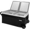 imageCamco 51522 CAM950 Portable Refrigerator AC 110VDC 12V Compact FridgeFreezer with Dual Zone Cooling 95Liter  Keeps Food and Drinks Cold While OntheGo  Ideal for Road Trips RVing Camping