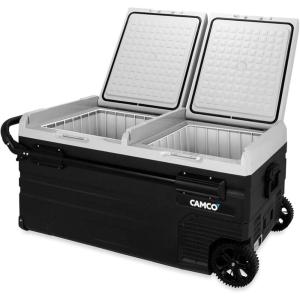 imageCamco 51522 CAM950 Portable Refrigerator AC 110VDC 12V Compact FridgeFreezer with Dual Zone Cooling 95Liter  Keeps Food and Drinks Cold While OntheGo  Ideal for Road Trips RVing Camping