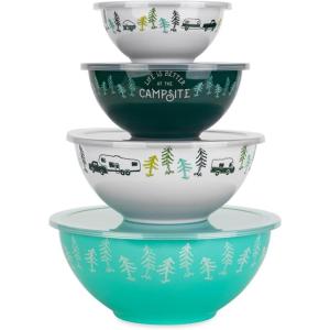 imageCamco Life is Better at The Campsite Nesting Bowl Set with Lids  Great for OnTheGo Lifestyles  Features 4 Durable Melamine Bowls with 4 Plastic Lids 53451Multi Size