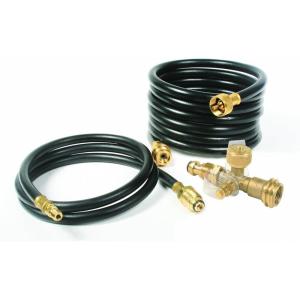 imageCamco Propane Brass 4 Port Tee Comes with 5ft and 12ft Hoses Allows for Connection Between Auxiliary Propane Cylinder and Propane Appliances 59123 Black