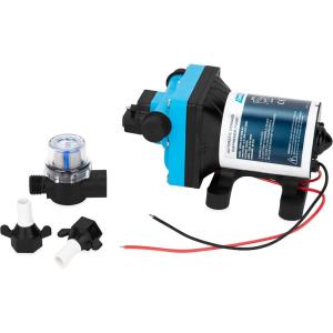 imageCamco RVMarine Variable Flow Automatic Demand Diaphragm Water Pump  12 Volt DC  30 GPM Flow Rate with a 55PSI Cutoff  Measures 8inches L x 5inches W x 438inches H  22491