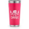 imageCamco Life is Better at The Campsite Tumbler  Heavy Duty Double Wall Vacuum Insulation  Crafted of 188 Stainless Steel  Unique Life is Better at The Campsite Design on Cool Blue  30oz 53058Coral Pink