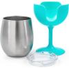 imageCamco Life is Better at The Campsite Wine Tumbler  Heavy Duty Double Wall Vacuum Insulation  Crafted of 188 Stainless Steel  Features Removable Navy ampamp Peach Stems  2Pk 8ozEach 51917Blue and Pink