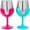 imageCamco Life is Better at The Campsite Wine Tumbler  Heavy Duty Double Wall Vacuum Insulation  Crafted of 188 Stainless Steel  Features Removable Navy ampamp Peach Stems  2Pk 8ozEach 51917Blue and Pink