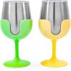 imageCamco Life is Better at The Campsite Wine Tumbler  Heavy Duty Double Wall Vacuum Insulation  Crafted of 188 Stainless Steel  Features Removable Navy ampamp Peach Stems  2Pk 8ozEach 51917Green and Yellow