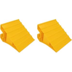 imageCamco Camper ampamp RV Wheel Chock with Rope  Keeps Trailer inPlace to Safely Unhitch or Park  Compatible with Wheels Up to 26 in Diameter ampamp Molded of HeavyDuty Hard Plastic  2Pack  44471Super Wheel Chock