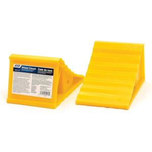 imageCamco Camper ampamp RV Wheel Chock with Rope  Keeps Trailer inPlace to Safely Unhitch or Park  Compatible with Wheels Up to 26 in Diameter ampamp Molded of HeavyDuty Hard Plastic  2Pack  44471Standard Design