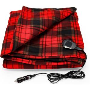 imageCamco CamperRV Heated Blanket  Ideal for Cold Nights or Relieving AchesPain ampamp 7Ft Power Cord Plugs into Vehicle 12V Power Outlet  Measures 59 x 43  Polar Fleece RedBlack Plaid 42804