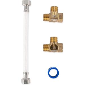 imageCamco CamperRV Water Heater ByPass Kit  Designed to ByPass Camper Water Heater when Winterizing  8Inch Nylon Reinforced Hose with 2 Brass Valves 35953