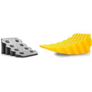 imageCamco Curved CamperRV Leveler ampamp Wheel Chock  Features Heavy Duty Honeycomb Design ampamp Includes NonSlip Rubber Grippers on Wheel Chock  Compatible wTrailers Up to 30000 lbs  1Pack 44423Pack of 1