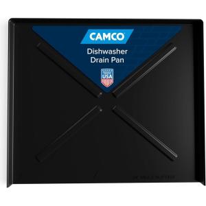 imageCamco Dishwasher Drain Pan  Protects Floors Cabinets Walls ampamp Features Front Opening for Easy Leak Detection  Crafted of HeavyDuty Polymer  24 x 2012 20602