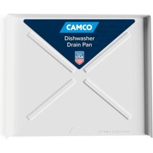 imageCamco Dishwasher Drain Pan  Protects Floors Cabinets Walls ampamp Features Front Opening for Easy Leak Detection  Crafted of HeavyDuty Polymer  24 x 2012 20600White