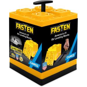 imageCamco Fasten CamperRV Leveling Blocks  Features Interlocking Design for Customizable Height  Carrying Handle Twists to Secure Blocks for RV Storage  Measures 17 x 85 x 1 10Pack 21025yellow