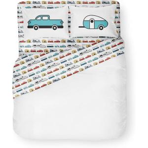 imageCamco Life is Better at The Campsite QueenSize Bed Sheets  Set Includes 1 Fitted 1 Flat Sheet and 2 Pillow Cases  Blue RV Print 53298Multicolor