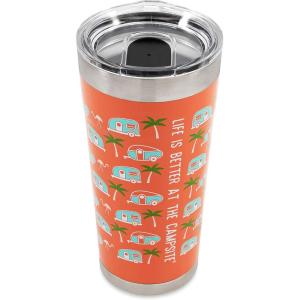 imageCamco Life is Better at The Campsite Tumbler  Heavy Duty Double Wall Vacuum Insulation  Crafted of 188 Stainless Steel  Unique Life is Better at The Campsite Design on Cool Blue  30oz 53058Pink wPalm Trees  RV Design