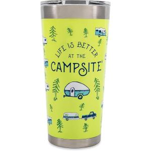 imageCamco Life is Better at The Campsite Tumbler  Heavy Duty Double Wall Vacuum Insulation  Crafted of 188 Stainless Steel  Unique Life is Better at The Campsite Design on Cool Blue  30oz 53058Green RV Sketch