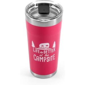 imageCamco Life is Better at The Campsite Tumbler  Heavy Duty Double Wall Vacuum Insulation  Crafted of 188 Stainless Steel  Unique Life is Better at The Campsite Design on Cool Blue  30oz 53058Coral Pink