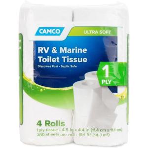 imageCamco Marine ampamp RV Toilet Paper  4Rolls  1Ply Quick Dissolve RV ampamp Marine Septic Safe Bath Tissue  Dye ampamp Fragrance Free  280 Sheets Per Roll 40275280 Count Pack of 4