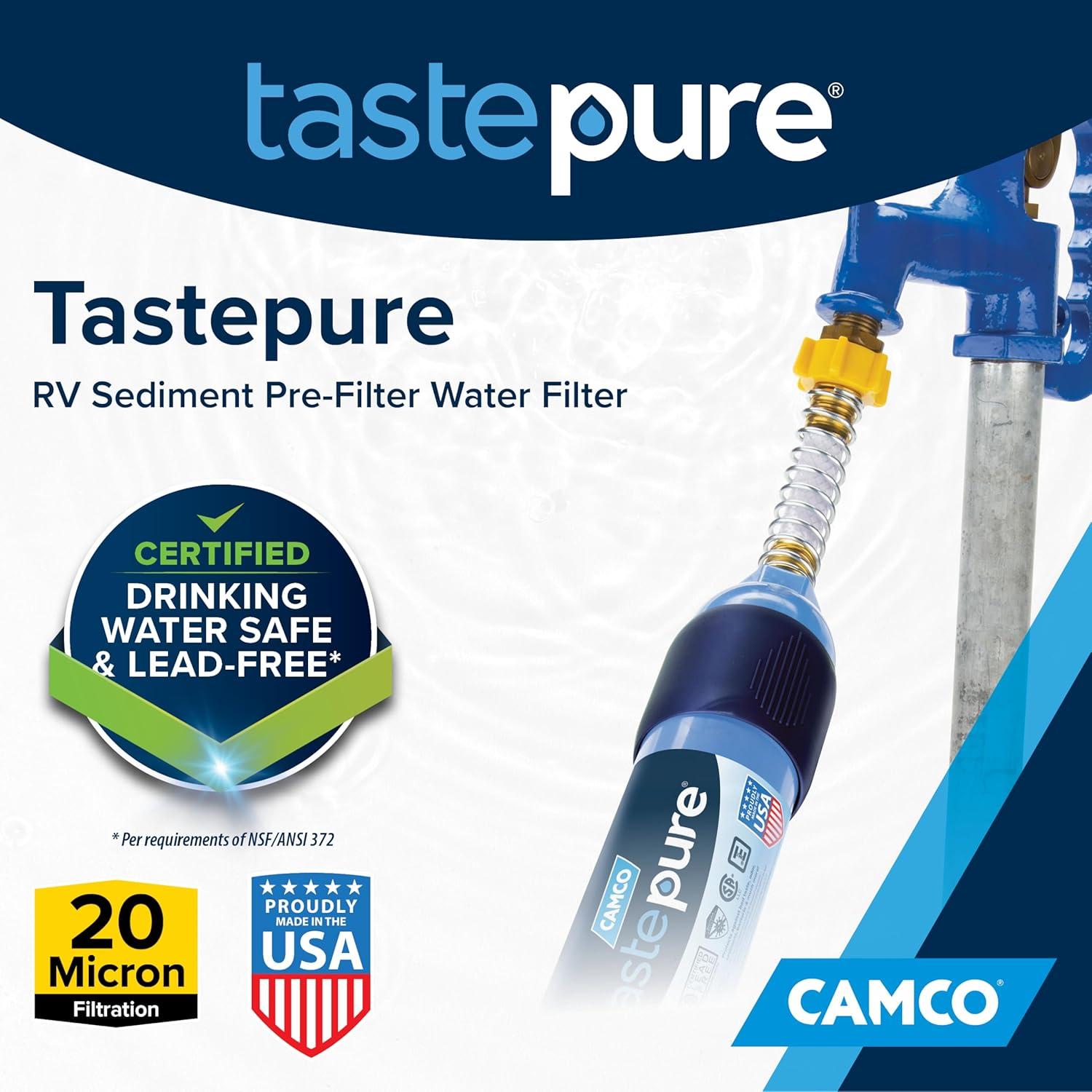 imageCamco Tastepure Sediment PreFilter for RV Water Filter  Features 20Micron Water Filter System ampamp Provides First Stage of Water Filtration  Extends the Life of Inline Water Filters 40048Standard PreFilter