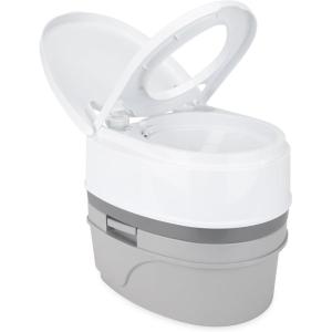 imageCamco 53Gallon Portable Toilet  Features Detachable Holding Tank wSealing Slide Valve ampamp BellowType Flush  Easy Transport wCompact Lightweight Design ampamp Carry Handle  Gray 41541Premium 53Gal Travel Toilet