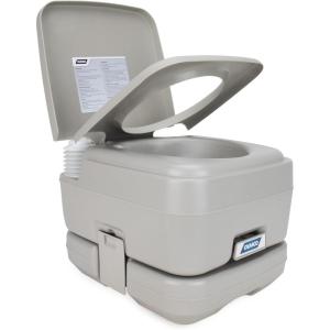 imageCamco 53Gallon Portable Toilet  Features Detachable Holding Tank wSealing Slide Valve ampamp BellowType Flush  Easy Transport wCompact Lightweight Design ampamp Carry Handle  Gray 41541Standard 26Gal Travel Toilet
