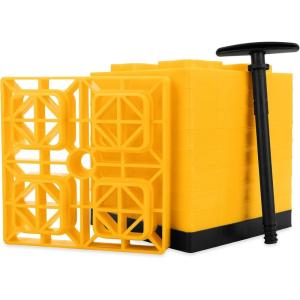 imageCamco Fasten CamperRV Leveling Blocks  Features Interlocking Design for Customizable Height  Carrying Handle Twists to Secure Blocks for RV Storage  85 x 85 x 1 Yellow 10Pack 44512Yellow
