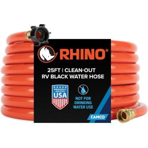 imageCamco Rhino 25Ft CleanOut Camper ampamp RV Black Water Hose  Features a HeavyDuty PVC Design ampamp Bright Orange Color  CleanOut Camper Black Water Grey Water or Tote Tanks  58 Inside Diameter 22990Orange