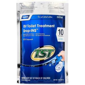 imageCamco TST MAX RV Toilet Treatment DropINs  Control Unwanted Odors ampamp Break Down Waste and Tissue  Safe Septic Tank Treatment  Hibiscus Breeze Scent  30Count 41604TST Blue