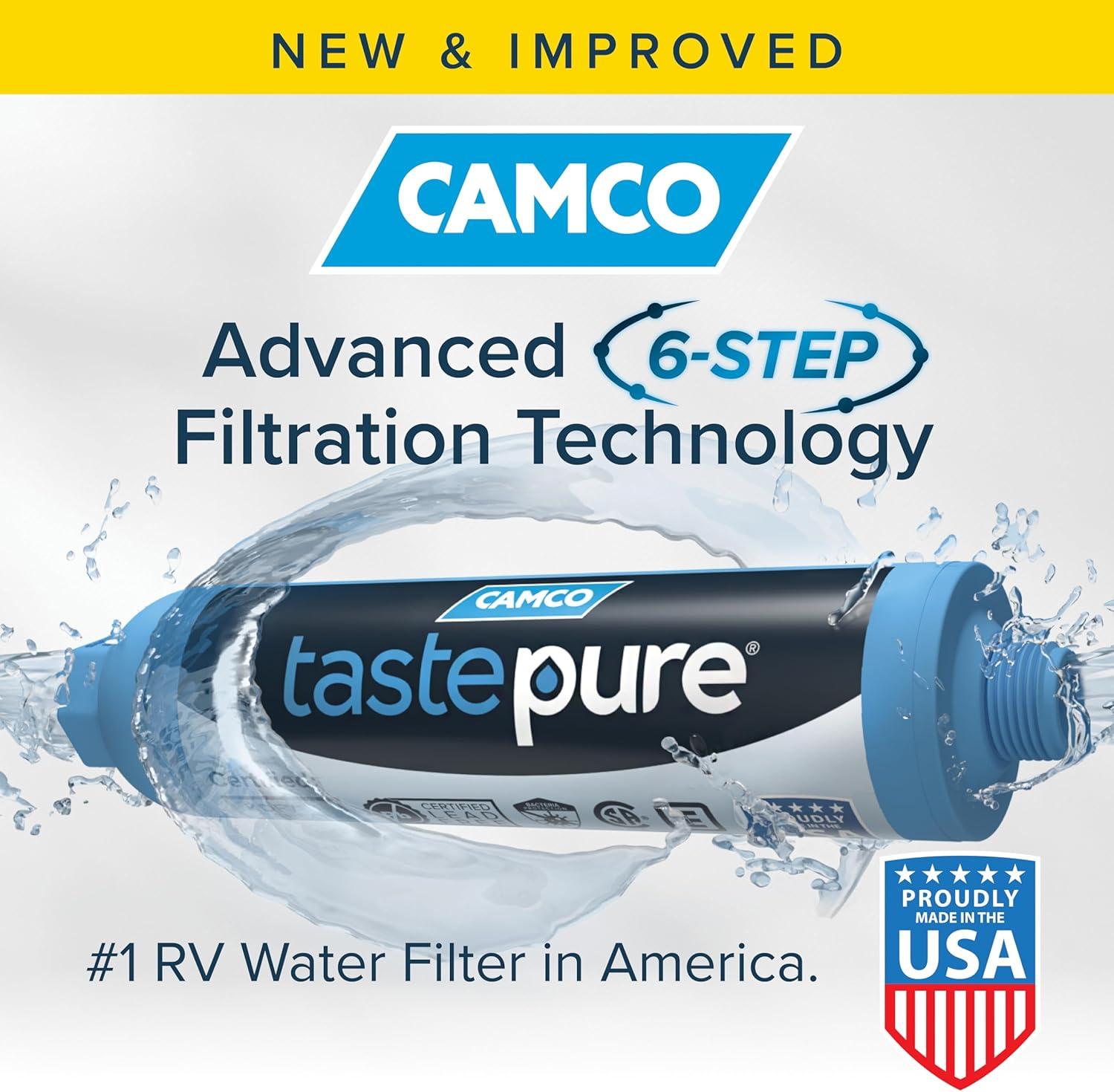 imageCamco Tastepure CamperRV Water Filter  Inline Water Filter Reduces Bad Taste Odor Chlorine ampamp Sediment  Ideal for RVs Campers Travel Trailers Boats  Made in the USA  400411 Count Pack of 1
