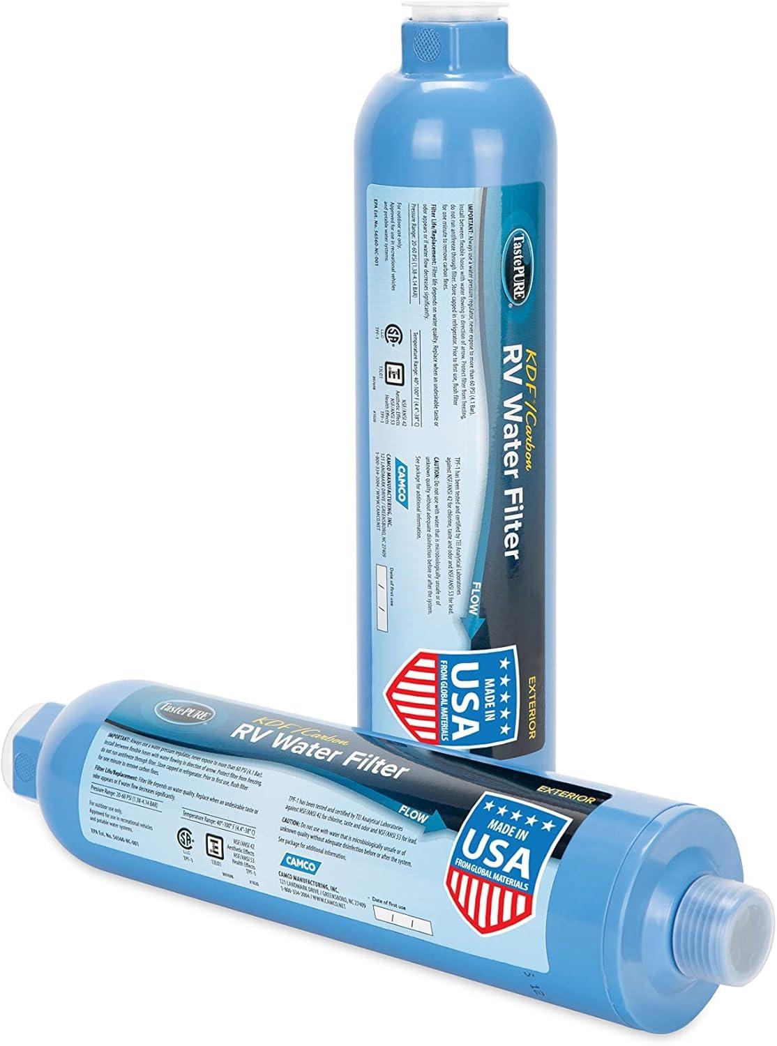 imageCamco Tastepure CamperRV Water Filter  Inline Water Filter Reduces Bad Taste Odor Chlorine ampamp Sediment  Ideal for RVs Campers Travel Trailers Boats  Made in the USA  400412 Count Pack of 1