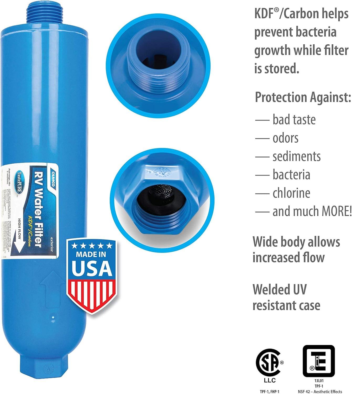 imageCamco Tastepure CamperRV Water Filter  Inline Water Filter Reduces Bad Taste Odor Chlorine ampamp Sediment  Ideal for RVs Campers Travel Trailers Boats  Made in the USA  400412 Count Pack of 1