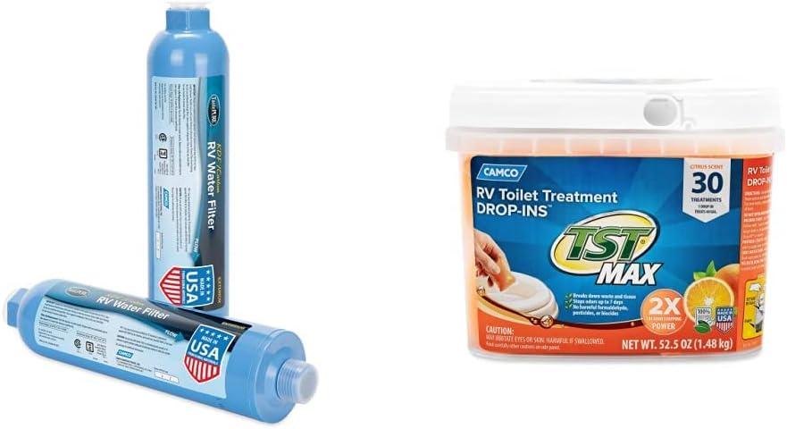 imageCamco Tastepure CamperRV Water Filter  Inline Water Filter Reduces Bad Taste Odor Chlorine ampamp Sediment  Ideal for RVs Campers Travel Trailers Boats  Made in the USA  400412 Count Pack of 1