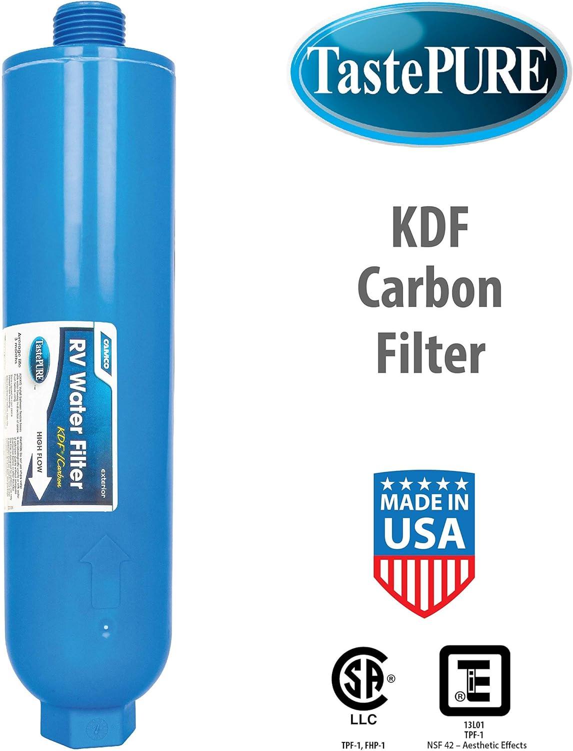 imageCamco Tastepure CamperRV Water Filter  Inline Water Filter Reduces Bad Taste Odor Chlorine ampamp Sediment  Ideal for RVs Campers Travel Trailers Boats  Made in the USA  400412 Count Pack of 1