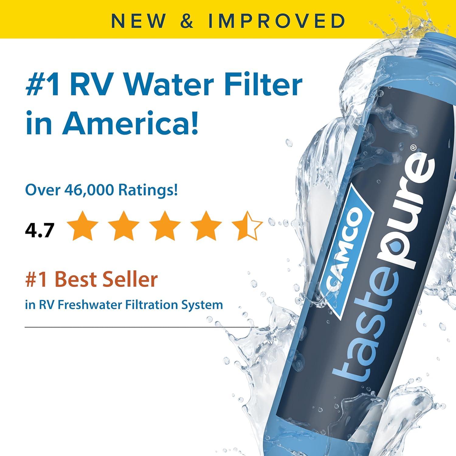 imageCamco Tastepure CamperRV Water Filter  Inline Water Filter Reduces Bad Taste Odor Chlorine ampamp Sediment  Ideal for RVs Campers Travel Trailers Boats  Made in the USA  400411 Count Pack of 1