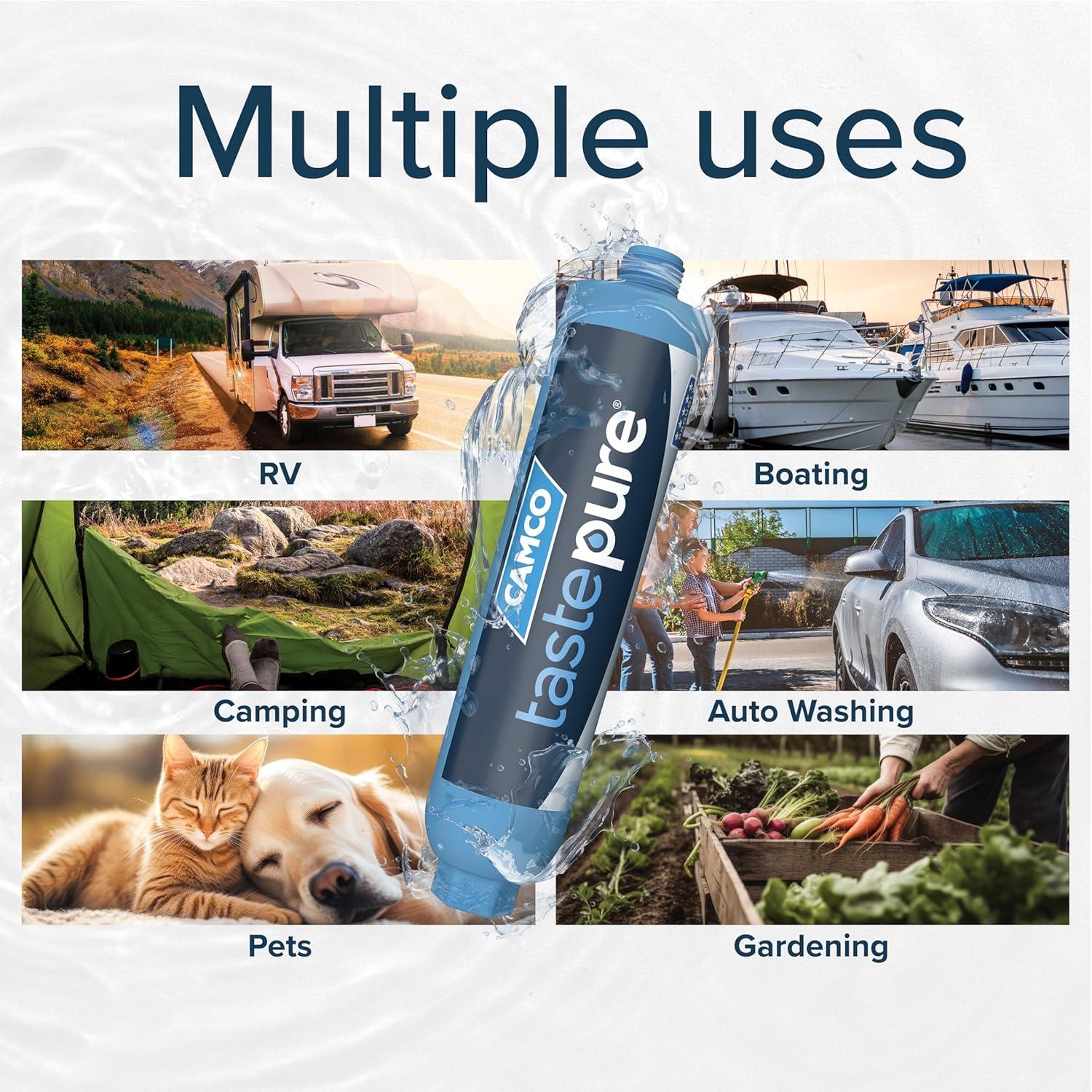 imageCamco Tastepure CamperRV Water Filter  Inline Water Filter Reduces Bad Taste Odor Chlorine ampamp Sediment  Ideal for RVs Campers Travel Trailers Boats  Made in the USA  400411 Count Pack of 1