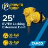 imageCamco Power Grip 50Ft 30 Amp RV Extension Cord w90 Locking End  Rated for 125V  3750W  Features Threaded Locking Ring for Weatherproof Connection ampamp 10Gauge Copper Wire 5552525Foot