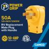 imageCamco Power Grip Camper  RV Replacement Plug  Attach 50 Amp Plug to Existing RV Extension Cord  Features 50 Amp RV Plug NEMA 1450P ampamp Ergonomic Designed Handle  Rated 125250V12500W 5525550 Amp