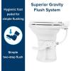 imageCamco Premium Ceramic CamperRV Toilet  Features Gravity Flush System wConvenient Foot Pedal  FullSized Ergonomic Design w18quot Chair Height  SoftClose Wood Seat ampamp Lid  Bone 41715White