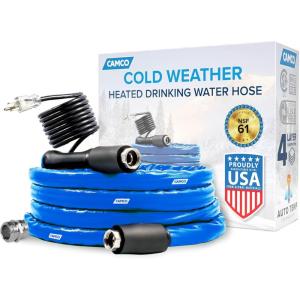 imageCamco 12Ft Heated Water Hose for RV  Water Line Freeze Protection Down to 40FC  Features EnergySaving Thermostat ampamp Includes Adapter for Connection to Either End of Hose 2292120Degree