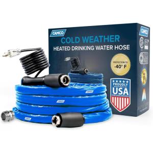imageCamco 12Ft Heated Water Hose for RV  Water Line Freeze Protection Down to 40FC  Features EnergySaving Thermostat ampamp Includes Adapter for Connection to Either End of Hose 2292140Degree
