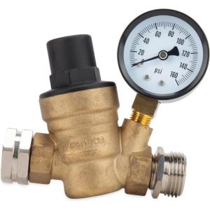 imageCamco Adjustable RVMarine Brass Water Pressure Regulator  Help Stop Damage to RVMarine Appliances Plumbing Fixtures and Hoses  Features Standard Garden Hose Threads for Simple Hookup  40058Water Pressure Regulator