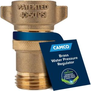 imageCamco Brass MarineRV Water Pressure Regulator  Protects RV Kitchen Small Appliances Plumbing ampamp Hoses  Reduces RV Water Pressure to Safe ampamp Consistent 4050 PSI  Drinking Water Safe 40055No Size
