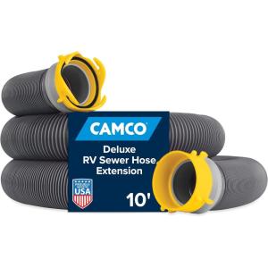 imageCamco Deluxe 20 ft Sewer Hose Kit  Includes 210 ft RV Sewer Hoses PreAttached 360Degree Swivel Fittings and Wye Connector  Ready To Use RV Sewer Kit Easily Compresses for Storage 3966610 Sewer Hose