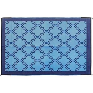 imageCamco Large Reversible Outdoor Patio Mat  Easy to Clean Perfect for Picnics Cookouts Camping and The Beach 6 x 9 Lattice Blue Design 42876