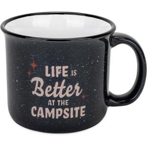 imageCamco Life is Better at The Campsite Ceramic Mug  Microwave and Dishwasher Safe  White Background with Sketched RVs Design  14oz 53383Retro Blue